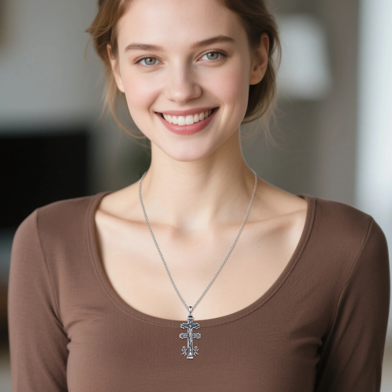 925 Sterling Silver Caravaca Cross Necklace, Religious Gift