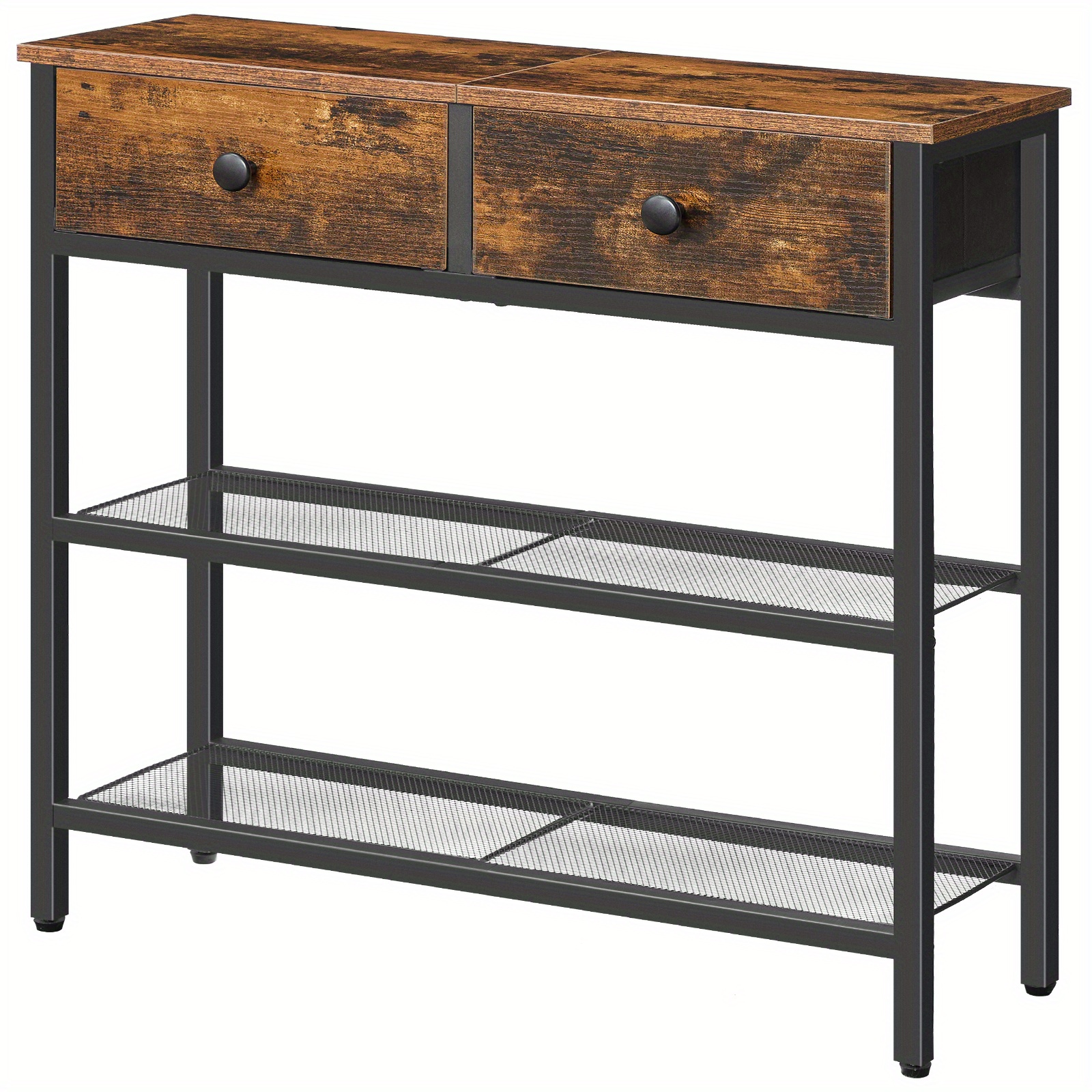 TEMU Narrow Console Table Featuring 2 Drawers, A Storage Shelf, And A , Suitable For The Living Room, Hallway, Entrance, Or Bedroom, In Rustic Brown