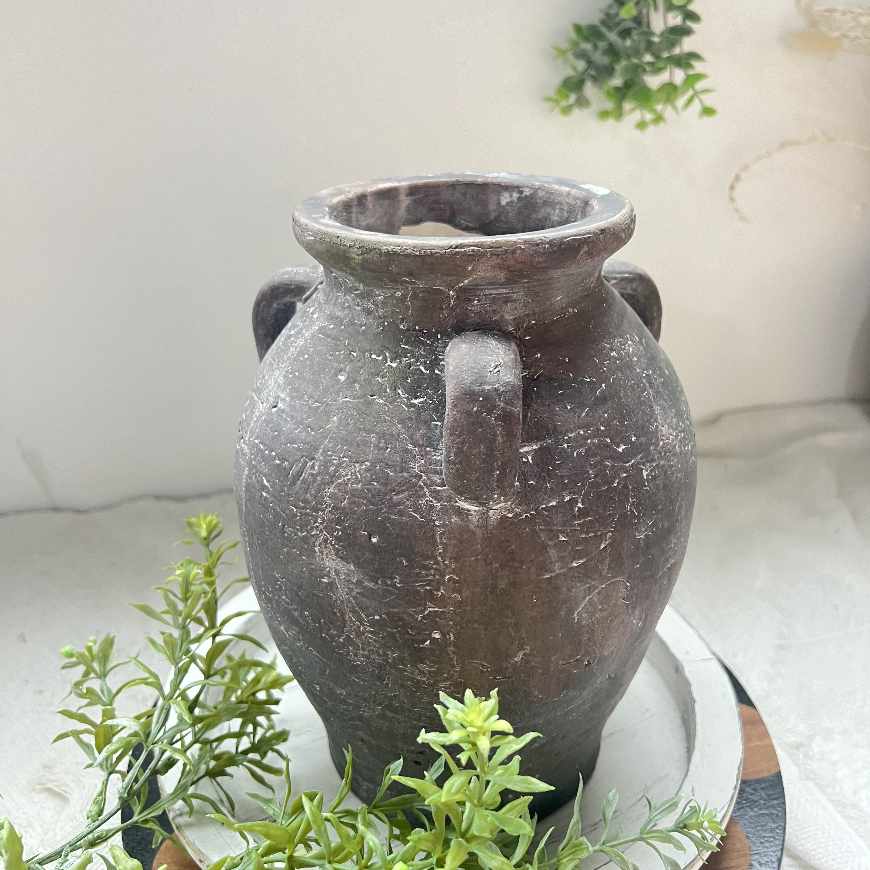 

1pc Distressed Style Old Clay Flowerpots Vases With Handles, Vases With 3 Handles Are Suitable For Flowers And Plants.(excluding )