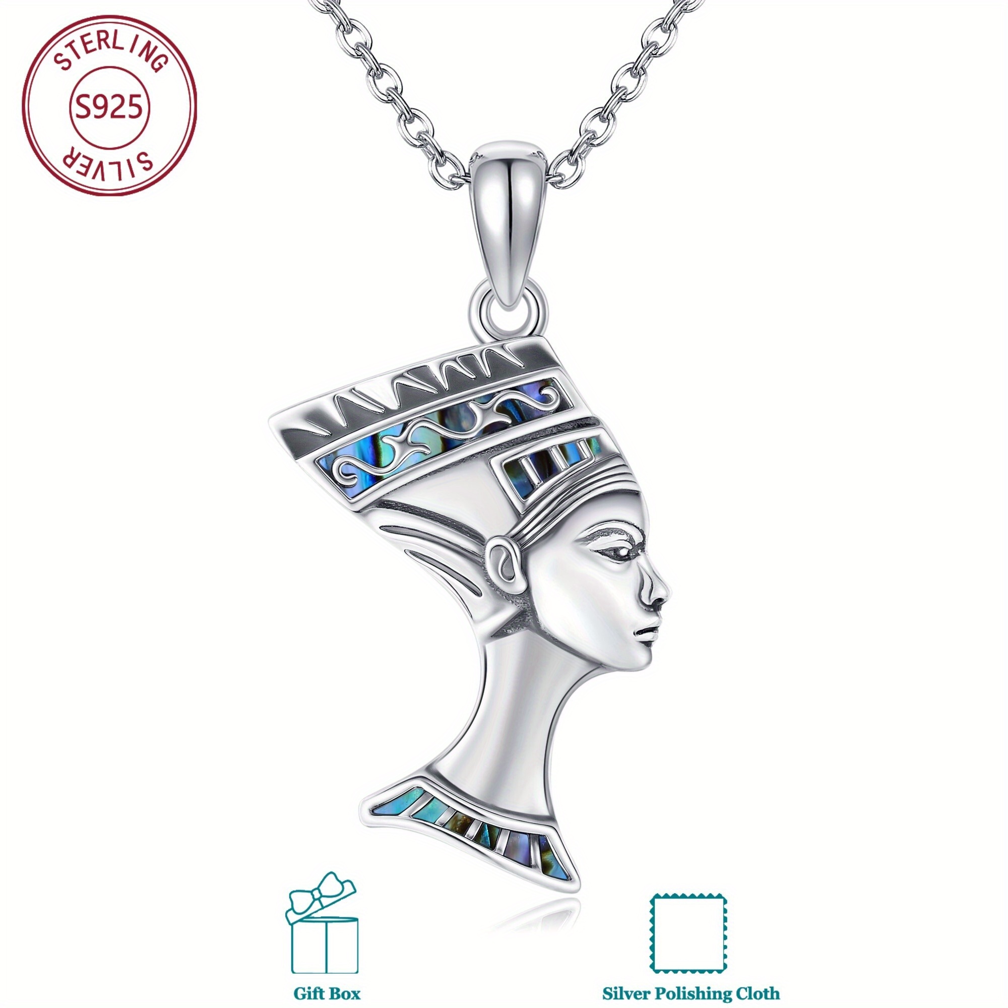 S925 Sterling Silvery Pendant Nefertiti Necklace Exquisite Elegant Vintage Bohemian Style Jewellery Women's Necklace Couples Necklace Birthday Gift Christmas Gift
