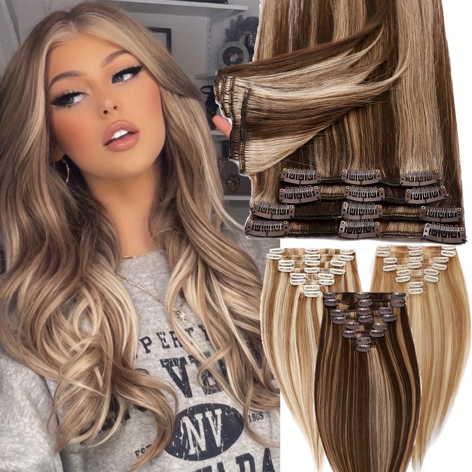 Clip In Hair Extensions Hair Extensions Thick Long Lace Weft - Temu