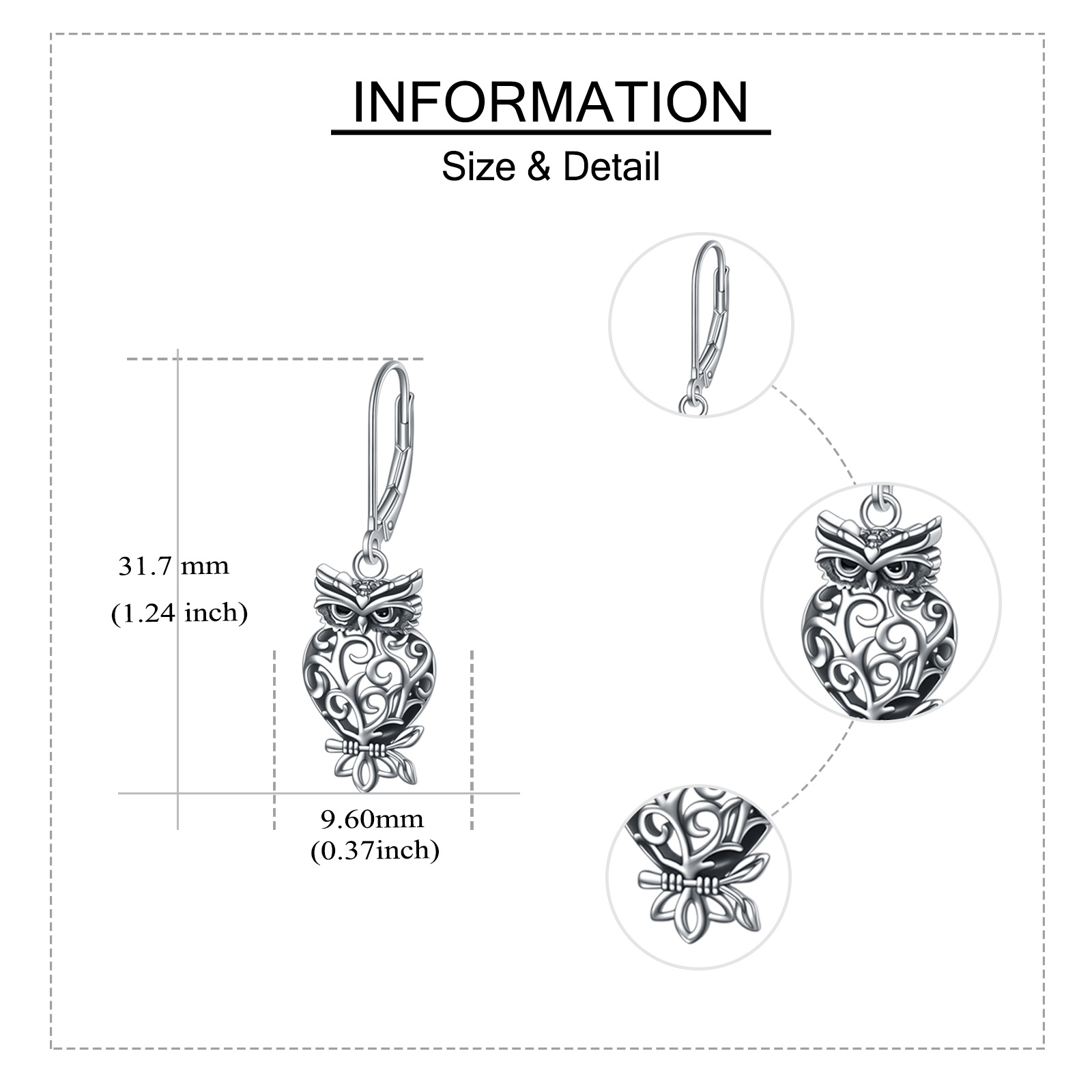 Women's Sterling Silver Owl Tree of Life Leverback Earrings