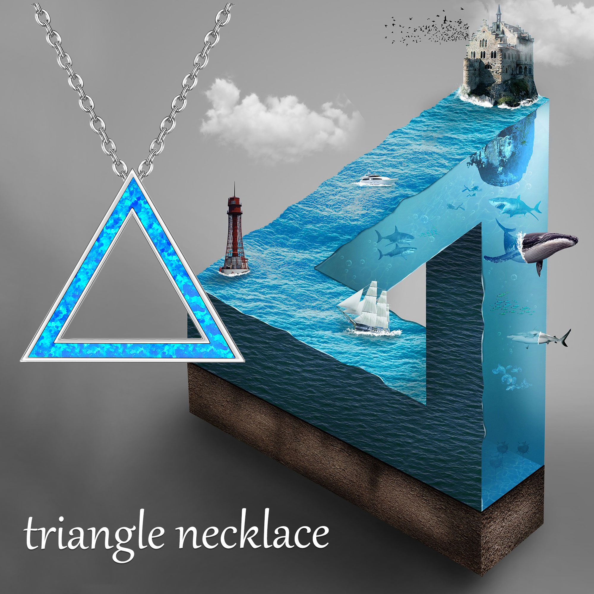 925 Sterling Silver Triangle Necklace with Synthetic Opal