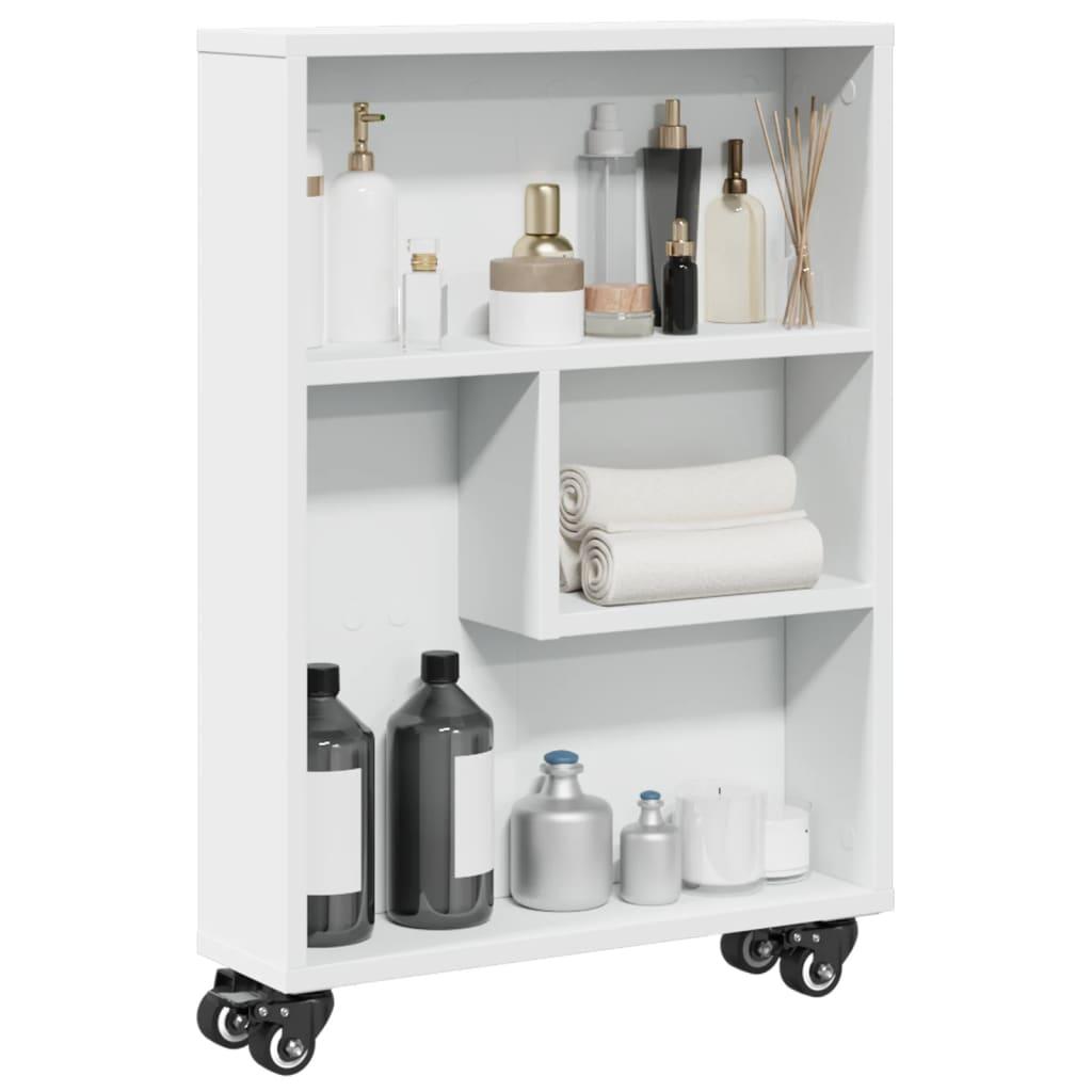 Storage Cart, Narrow Kitchen Cart, Utility Cart For Living Room, Kitchen, Bathroom, Rolling Shelf Serving Cart In White, Dimensions 48x13x68 Cm, Material.