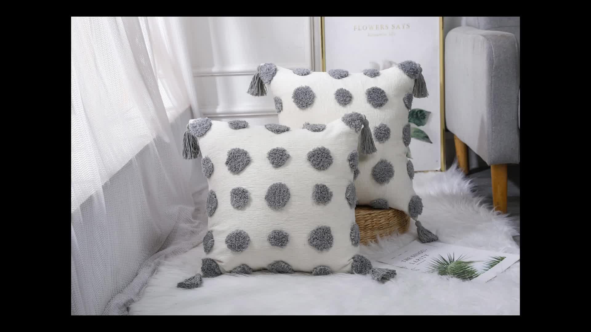 Chenille Pom Pom Tufted Decorative Lumbar Throw Pillow - Temu