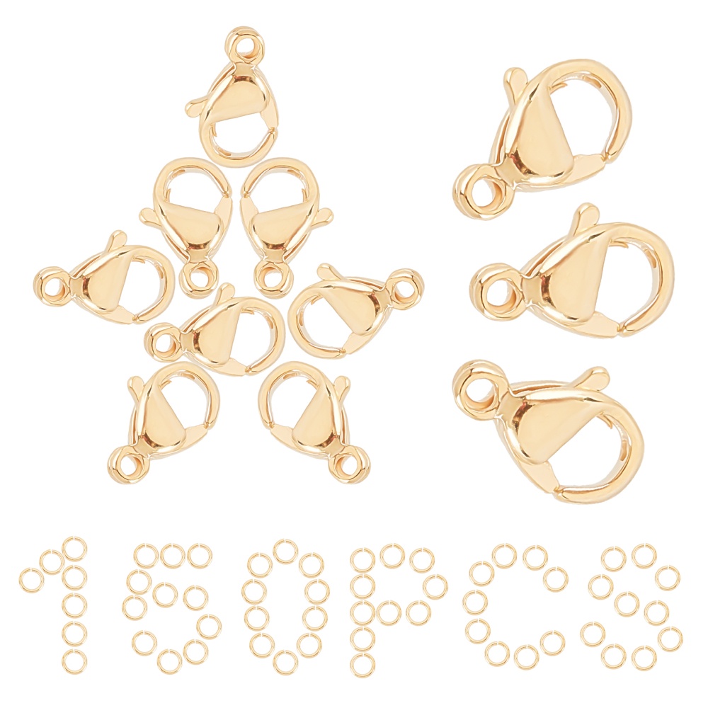 150 Pcs Bulk 14K Gold Plated Lobster Claw Clasps and Jump Rings Set for Jewelry Making 10mm