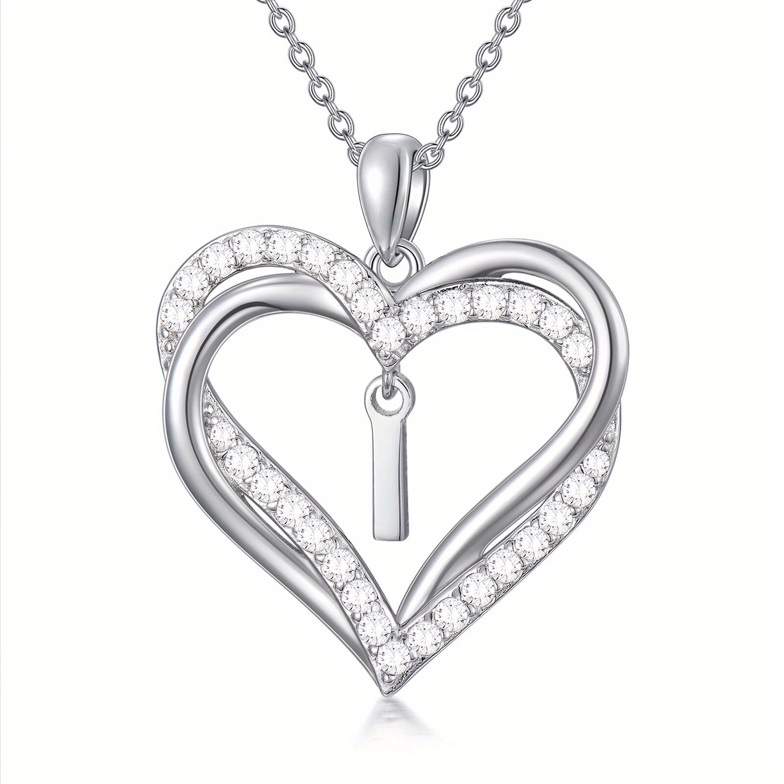 925 Silver Double Heart Initial Necklace Women