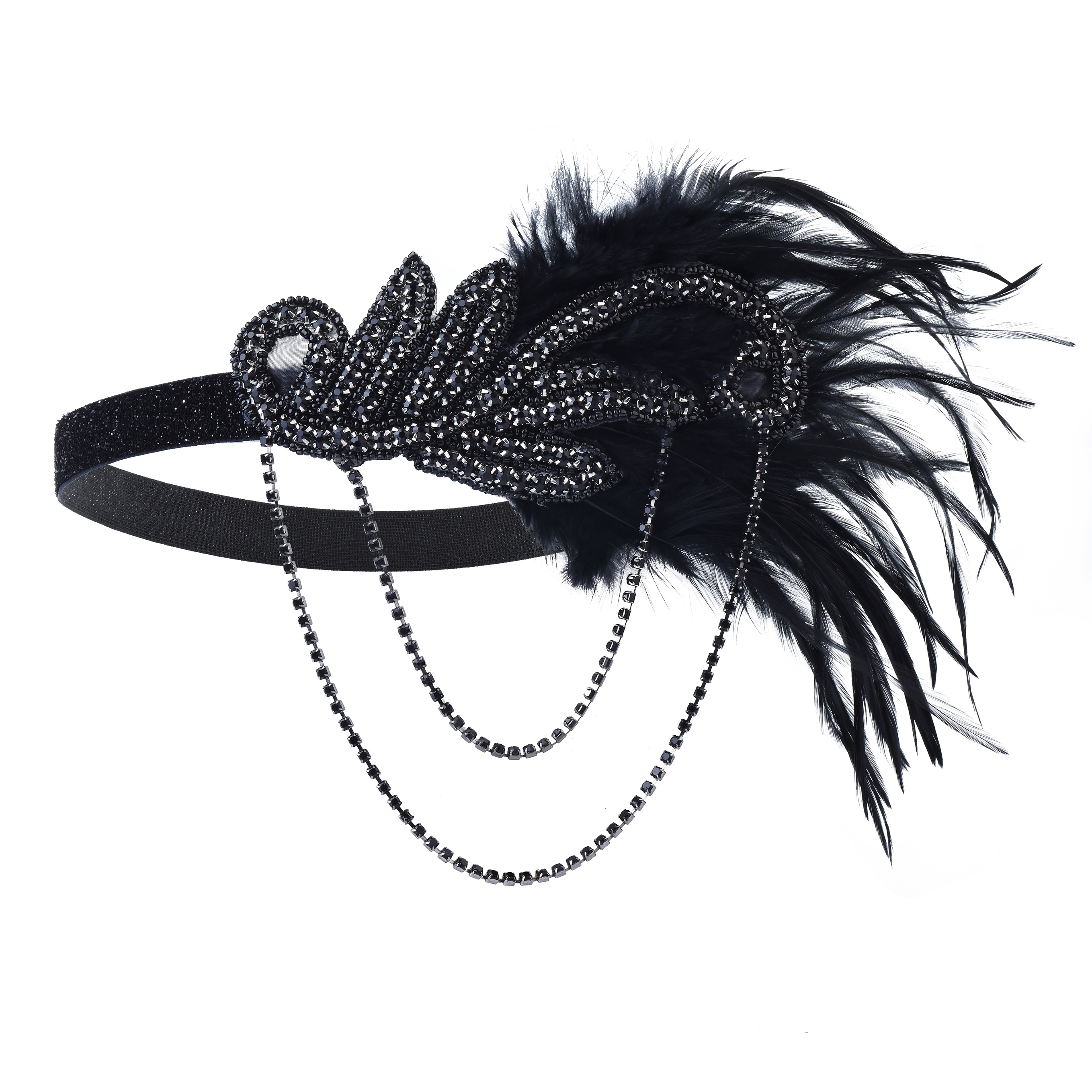 1920s Faux Feather Headband,vintage Hairband Sequin Hair Band