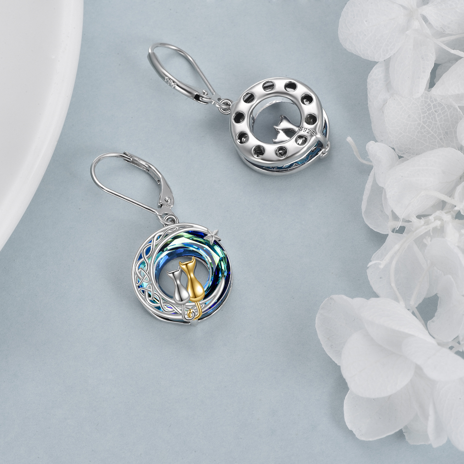 blue artificial crystal   earrings for women 925 sterling   leverback dangle jewelry birthday gifts for her Product details 4