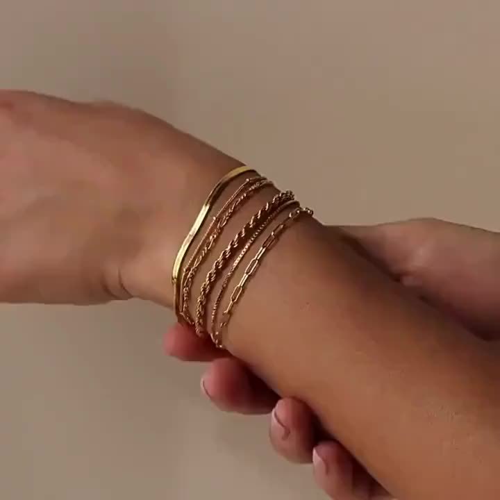 5pcs Silvery Cuban Chain Bracelets Set, Handcrafted