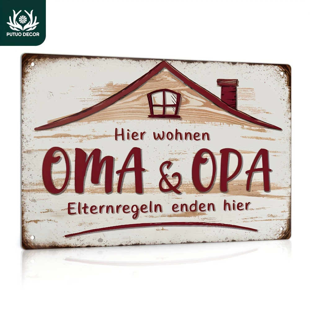 Image of 2d Flat - 1pc Of 's German Vintage Metal Sign Featuring Humorous House Rules For Grandparents. Ideal For Rustic Farmhouse Decor In Living Rooms, Kitchens