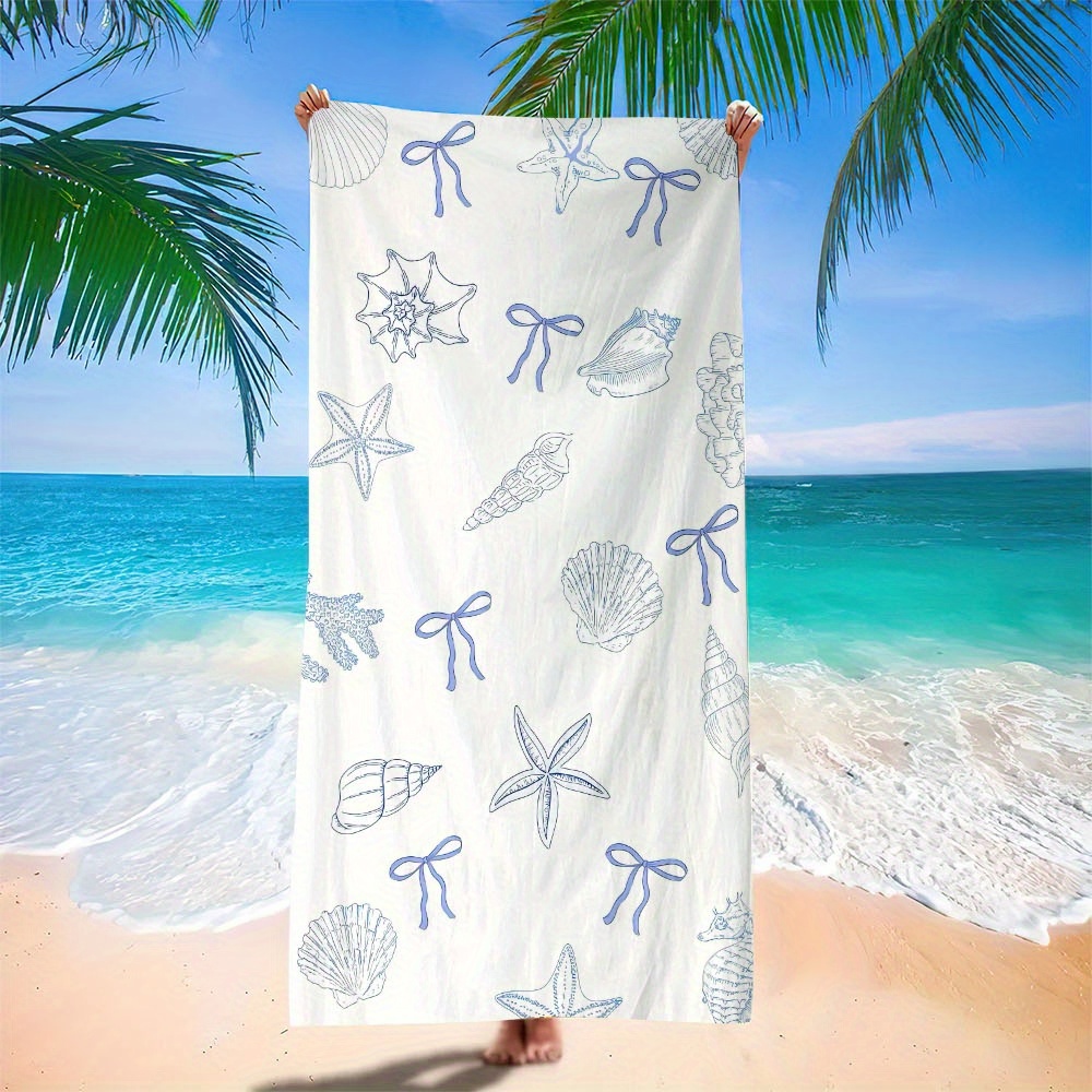 TEMU 1pc Quick-dry Microfiber Beach Towel With Conch & Starfish Design - Sand-resistant Suitable For Pool, Travel, Spa - Lightweight Absorbent