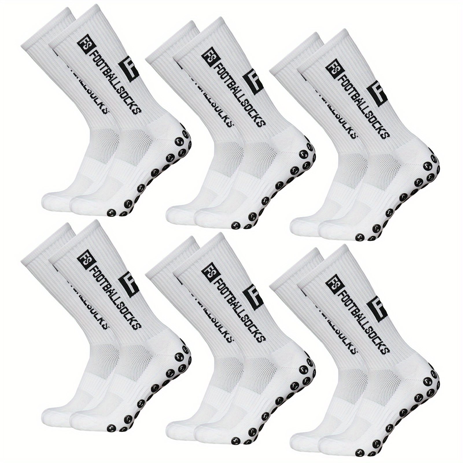 

6 Pairs Lixada Fs Anti-slip Soccer Socks With Grip - Stretchy Athletic Football Socks, White, Performance & For Training & , Sports Socks