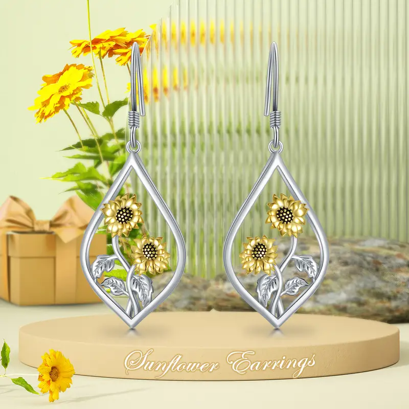 sterling silver sunflower dangle earrings   drop charm jewelry with   accents   daily wear or gifting   versatile design sunflower jewelry Product details 0