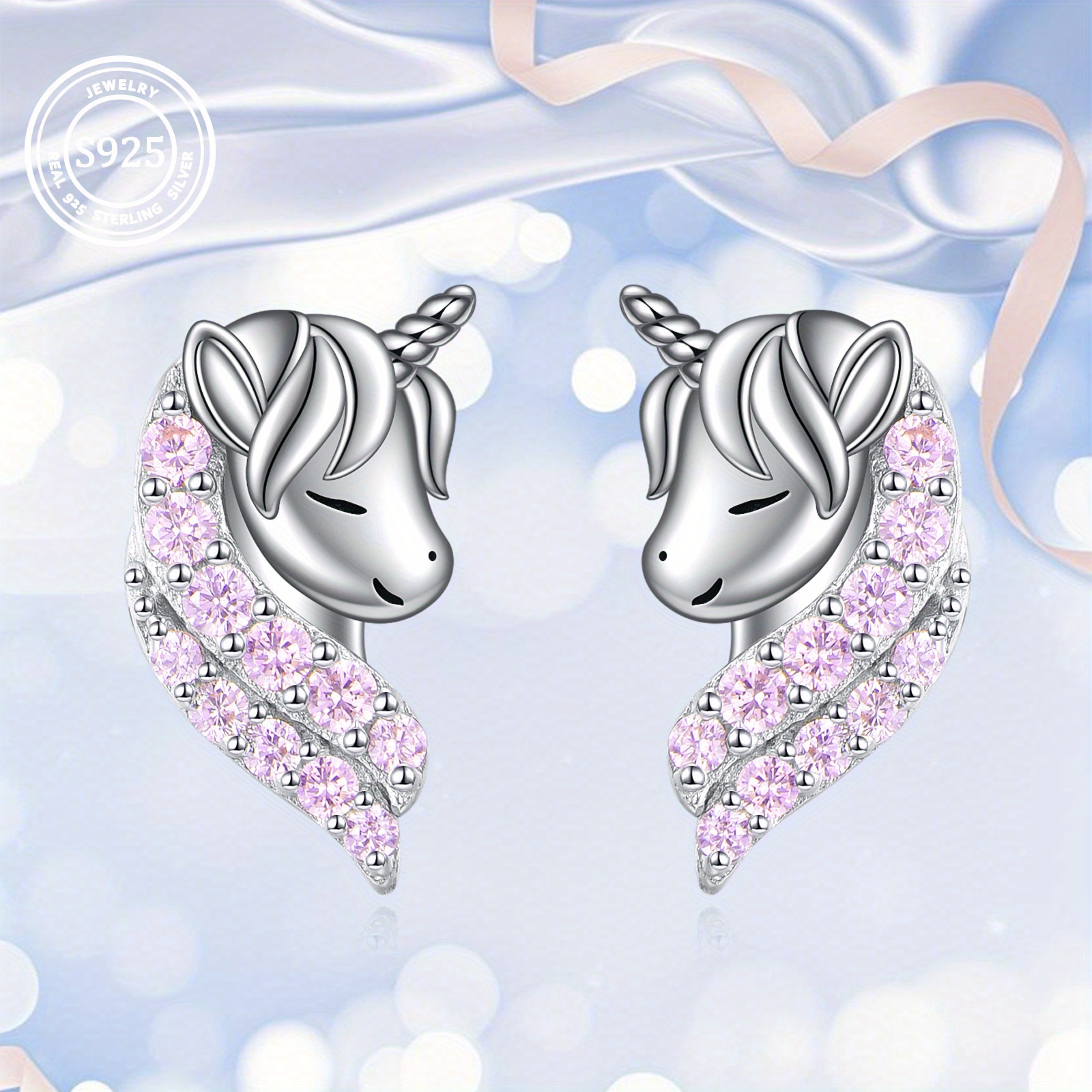 Image of Unicorn Earrings 925 Sterling Silver Unicorn Stud Earrings Hypoallergenic Animal Jewelry Birthday Gifts For Women