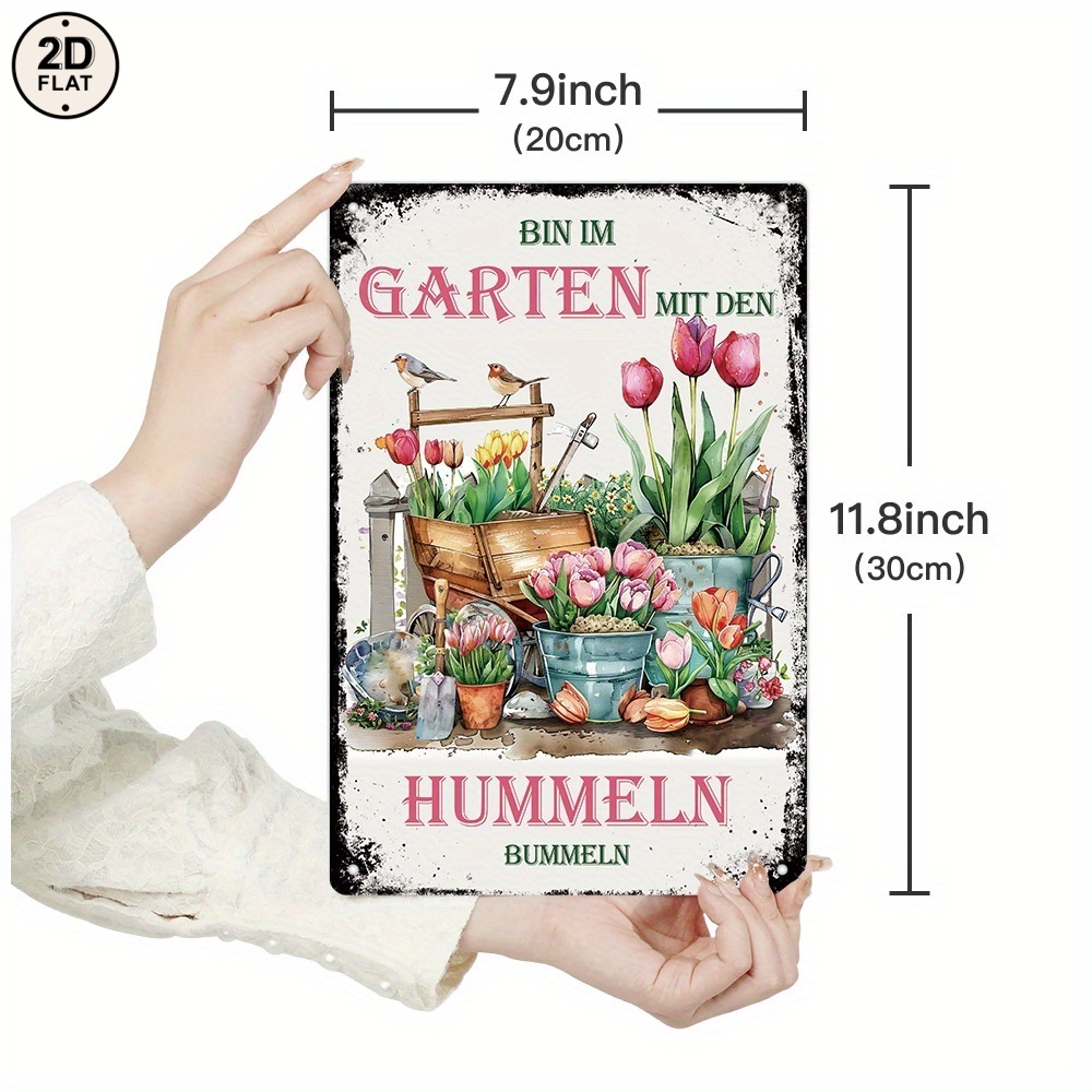 Image of 2d Flat, [2d Flat] 2d Flat 1pc Vintage German Metal Sign "i'm Strolling In The Garden With The " - Rustic Wall Art For Home, Farmhouse & Garden Decor, Colorful , No Power Needed, 2d Flat