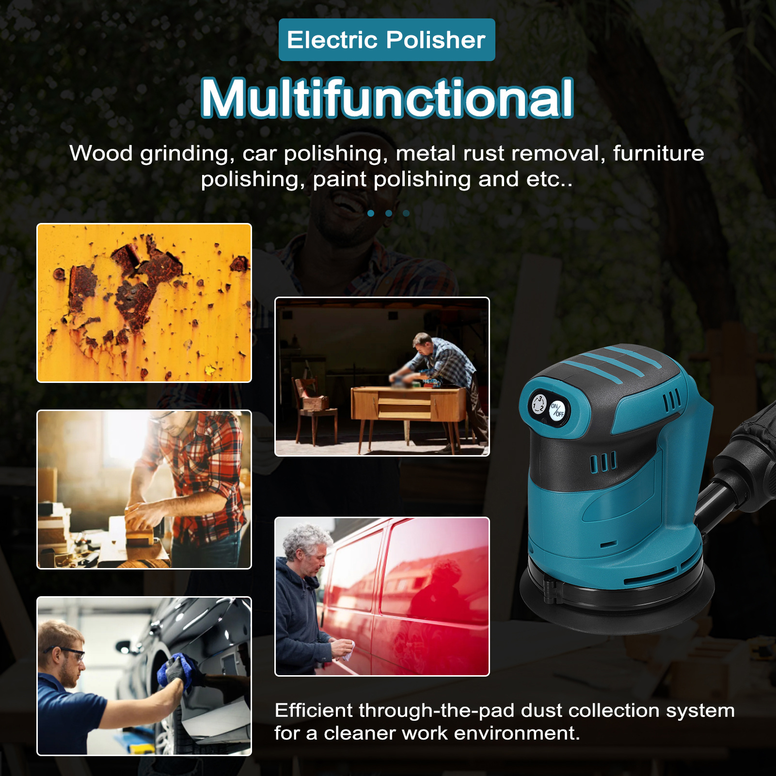 LIXADA Draadloze Orbitale Schuurmachine met 6 Instelbare Snelheden, Elektrische Polijstmachine Lichtgewicht & Draagbaar voor Houtschuren en -polijsten Ideaal voor DIY Klusprojecten, Huisrenovatie,Oppervlakteafwerking,Ergonomische Greep,Draagbaar Gereedschap,Duurzame Constructie,Hogesnelheidsmotor,Schuurmachine,Roterend Gereedschap,Houtbewerkers,Hobbyisten