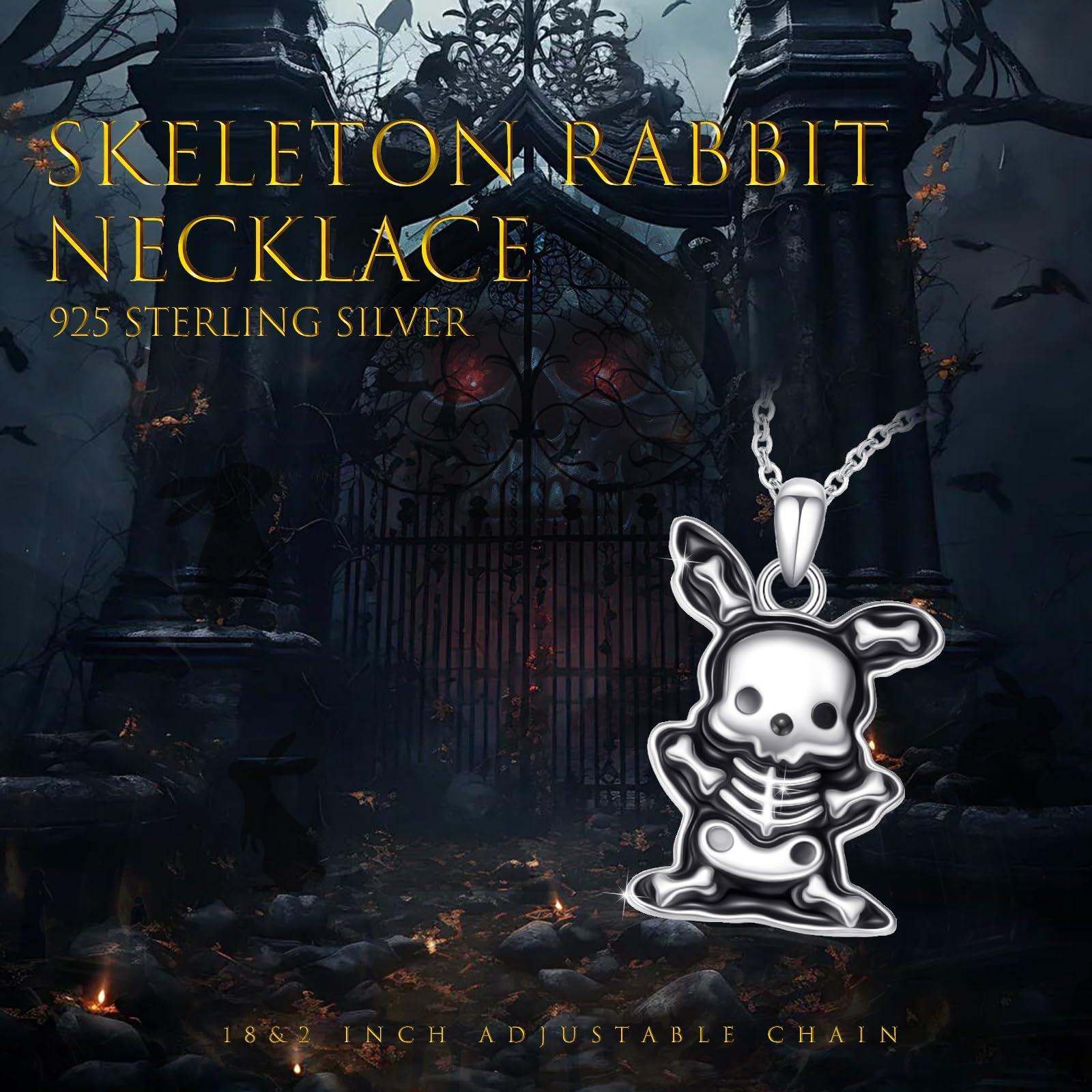 Women's 925 Sterling Silver Black Rabbit Pendant Necklace, Gothic