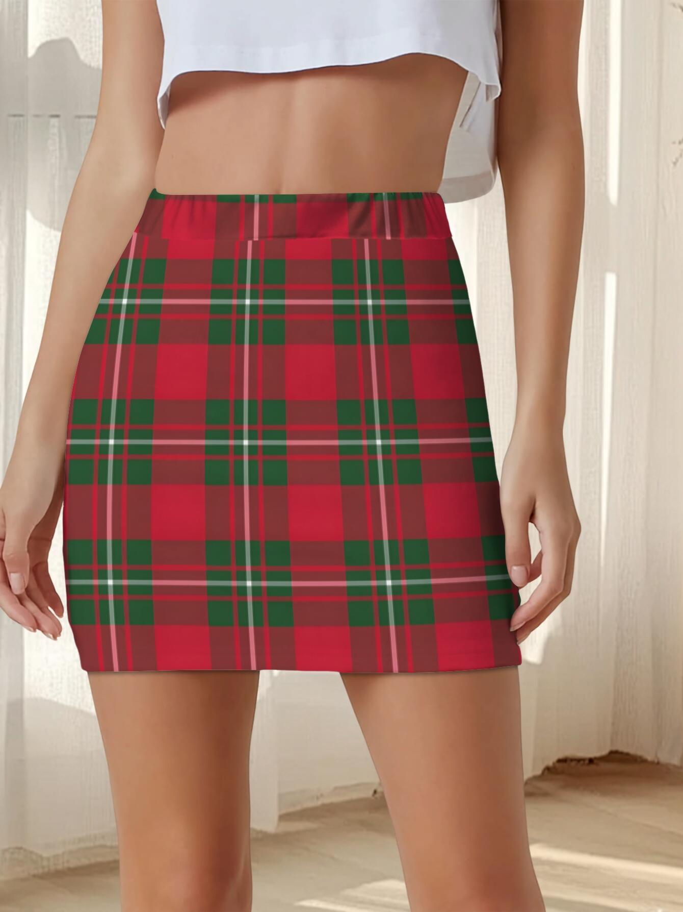 women's high waist mini skirt classic tartan design, checkered