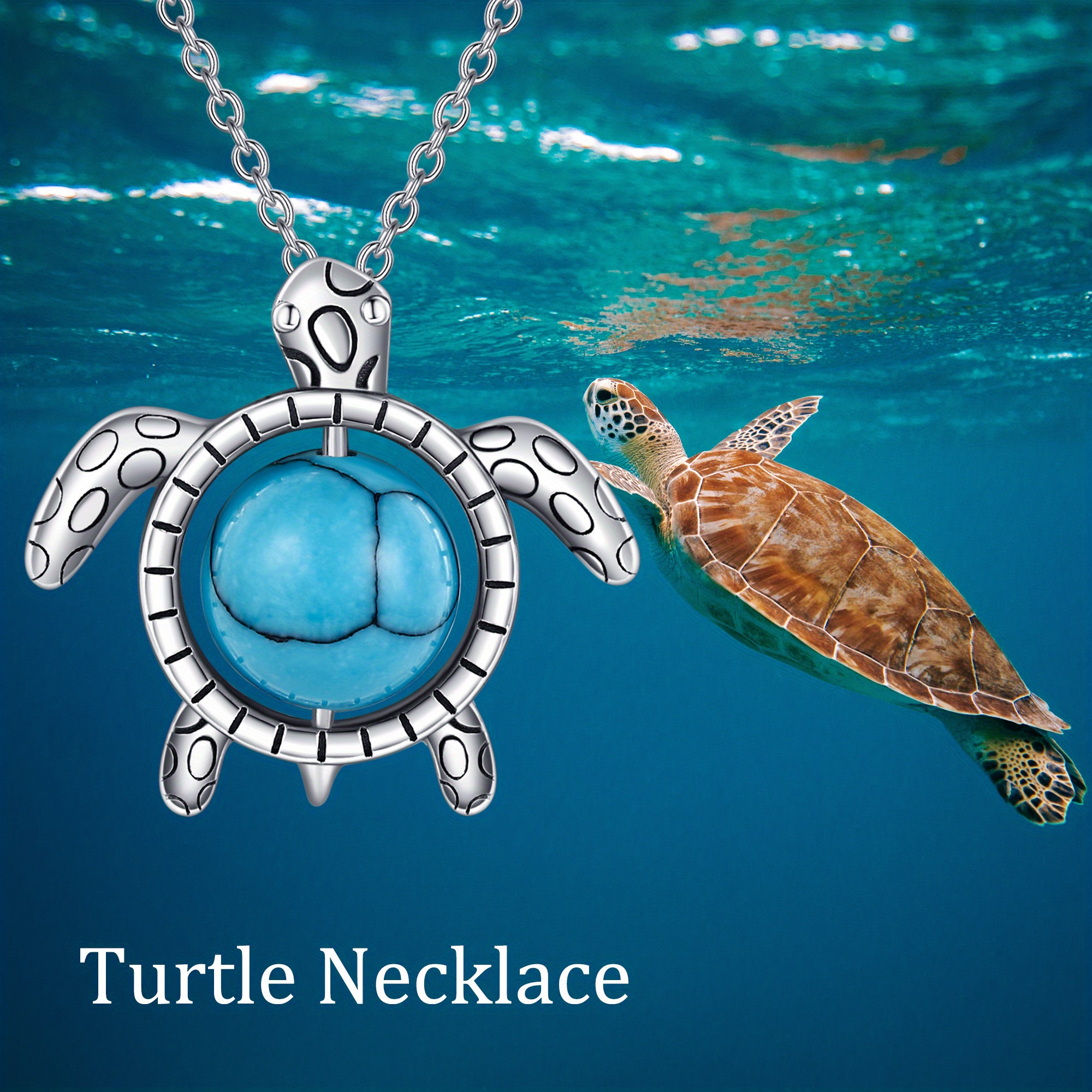 925 Sterling Silver Turtle Fidget Necklace with Turquoise