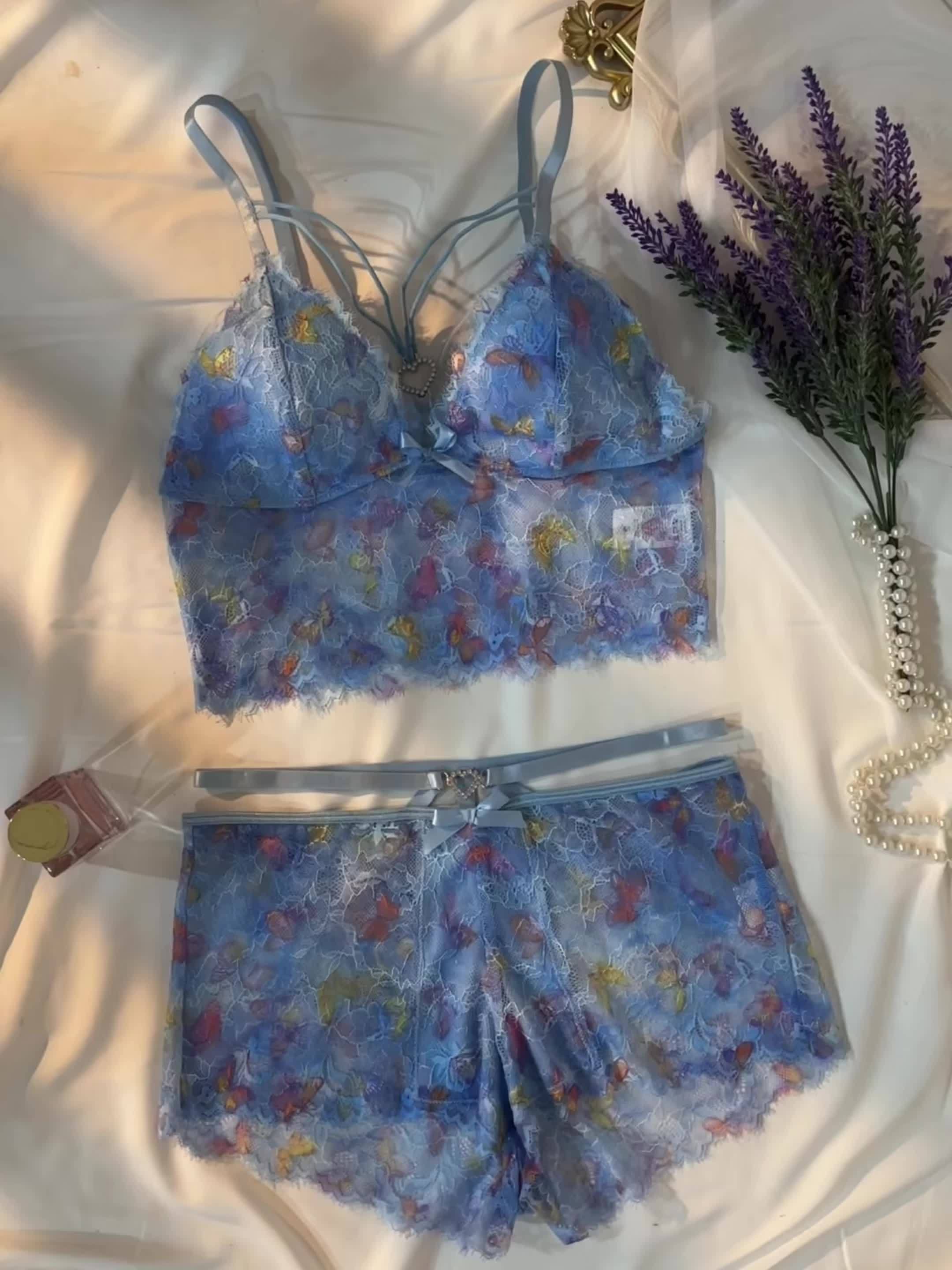 Rainbow Color Lace Lingerie Set Bow Strappy Heart Decor Cami - Temu South  Africa