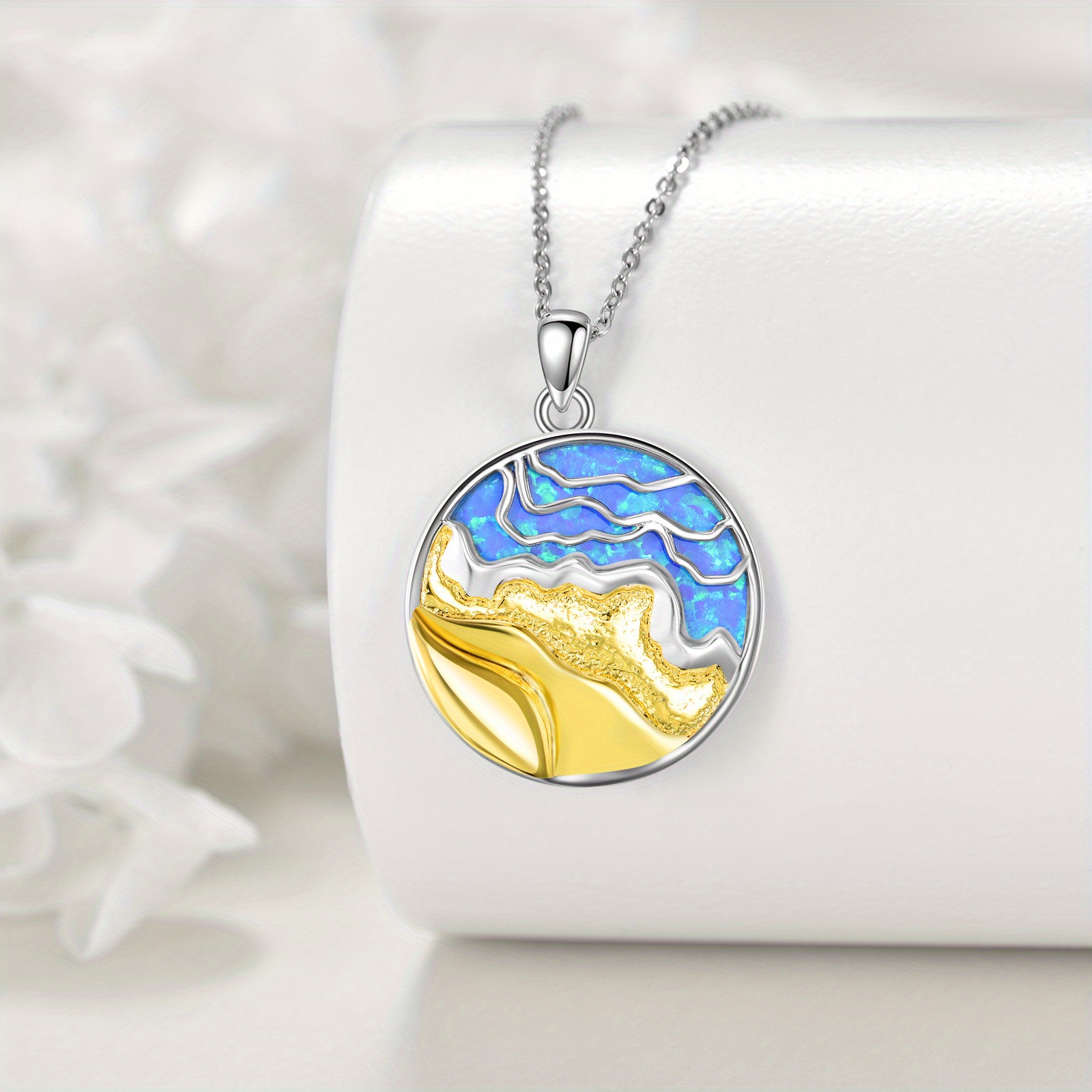Women's 925 Sterling Silver Wave Ocean Pendant Necklace