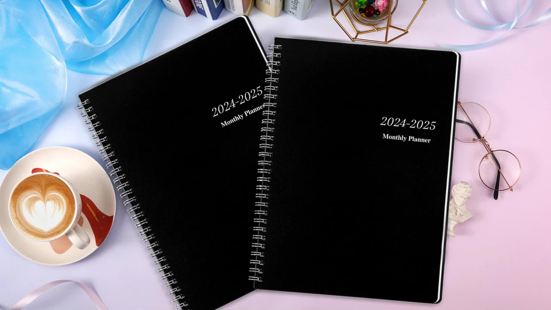 Agenda 2024-2025: Planificateur Journalier et Mensuel 2 Ans Janvier 2024  Décembre 2025 | Calendrier Organisateur de 24 mois | Couverture Noir Mat