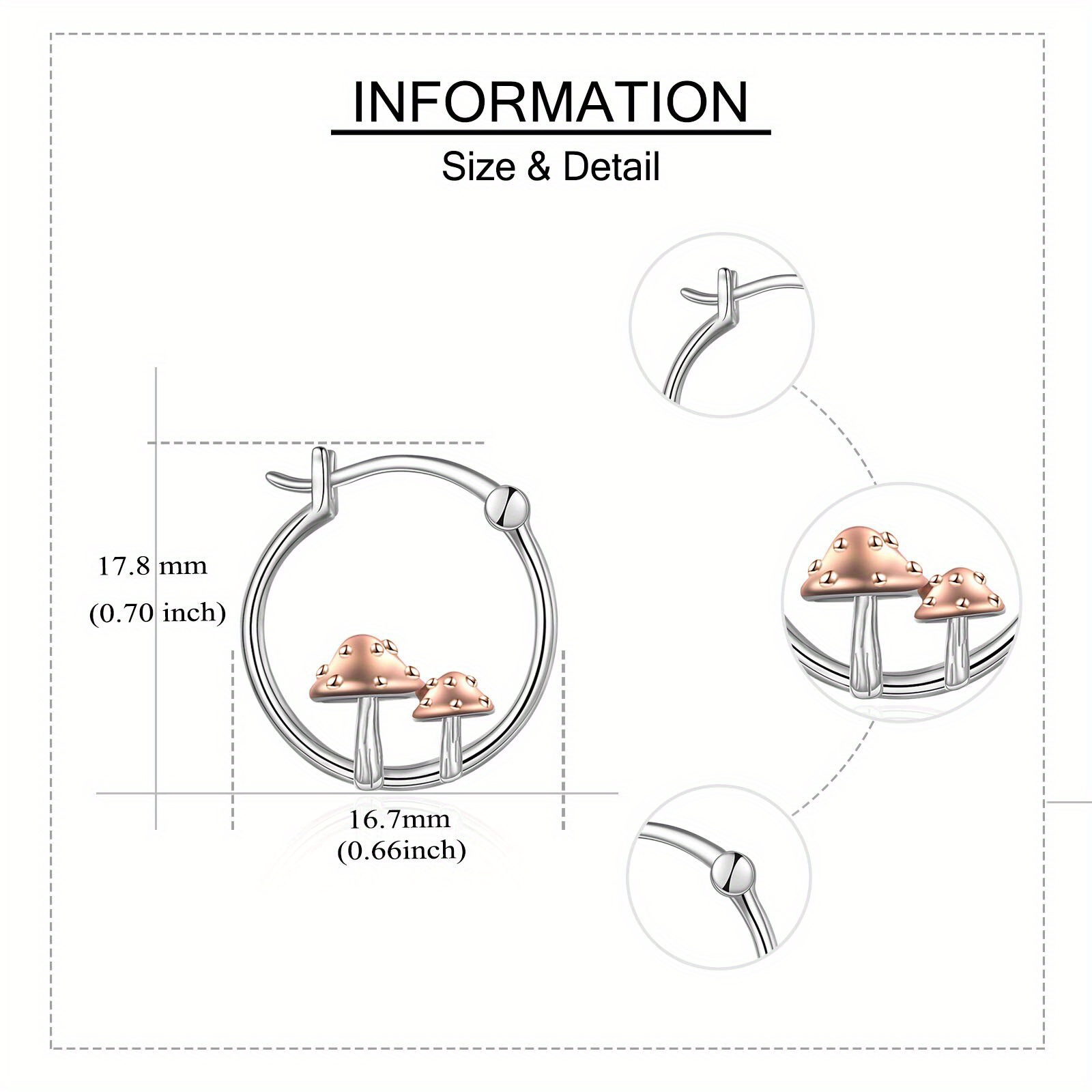 Women's Sterling Silver Mushroom Hoop Earrings, Gift Idea