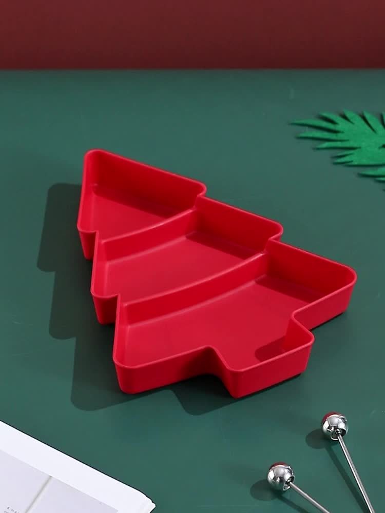 1pc Red Christmas Themed Snack Tray, Lazy Snack Box, Plastic Candy