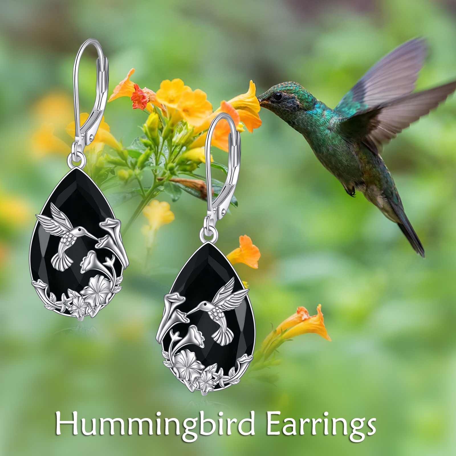 Hummingbird Drop Earrings, S925 Sterling Silver Design