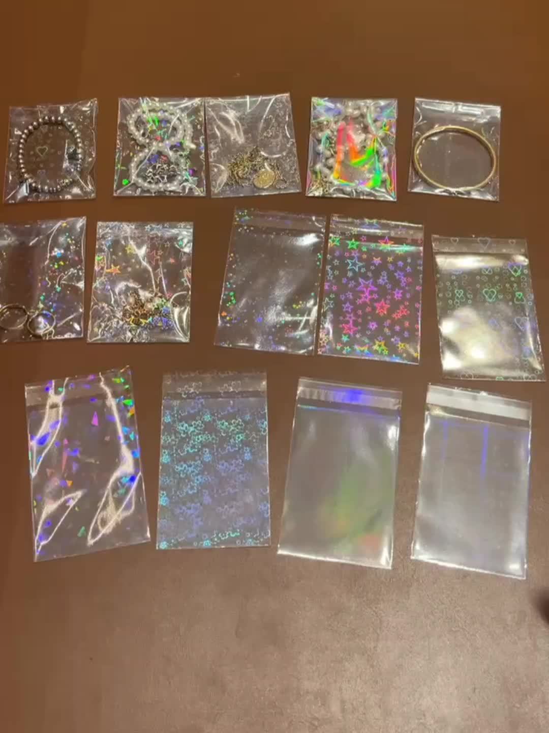 50 Transparent Laser Jewelry Pouches, Glitter Storage Bags