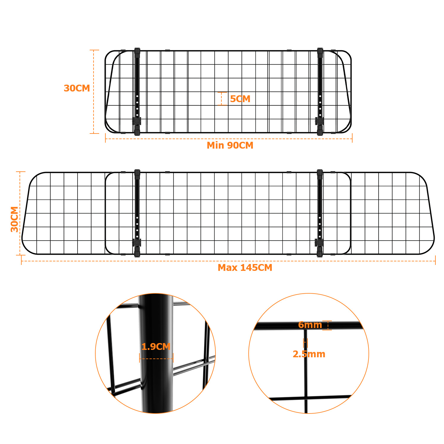 Image of 1x For Cars - Adjustable Car Safety Guard, As A Separator For , Suitable For Suvs & Station Wagons