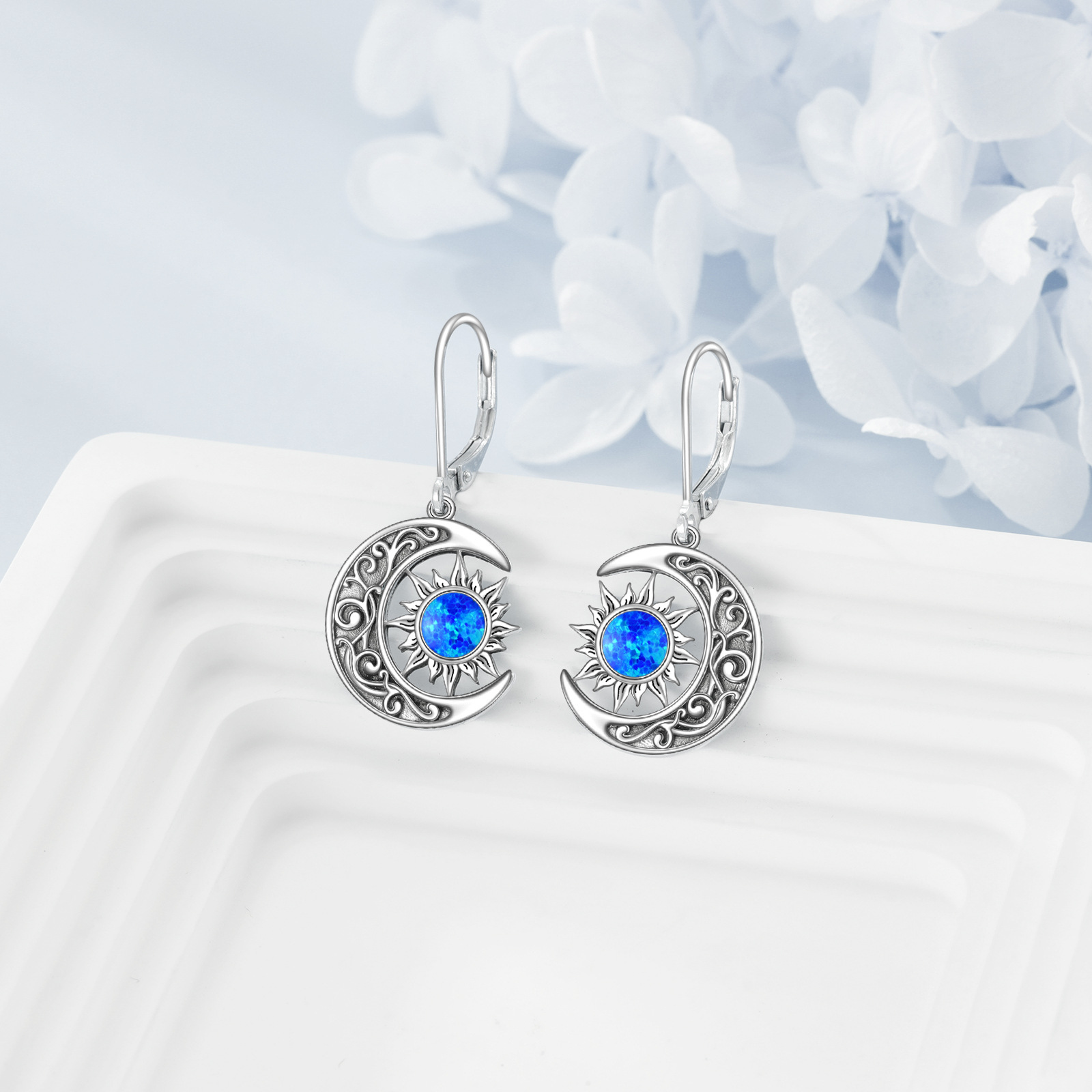 925 Sterling Silver Sun Moon Dangle Earrings, Celestial Theme