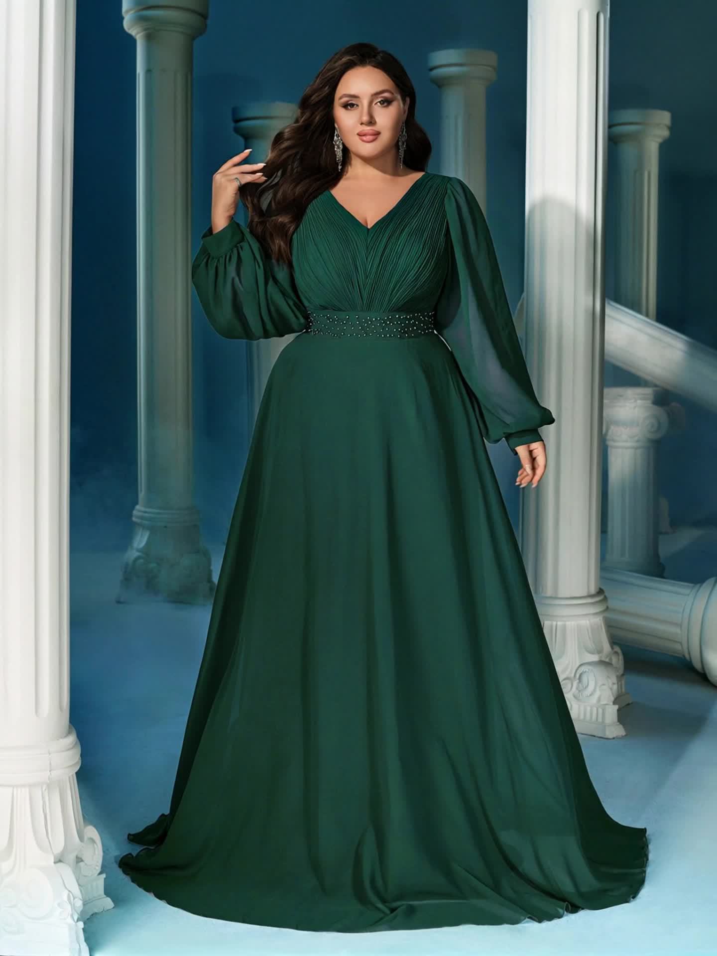 mermaid formal dress with sleeves Detachable Long Prom Configuration:Add Dresser SS26All Flycurvy Plus Size Formal inspired details add a
