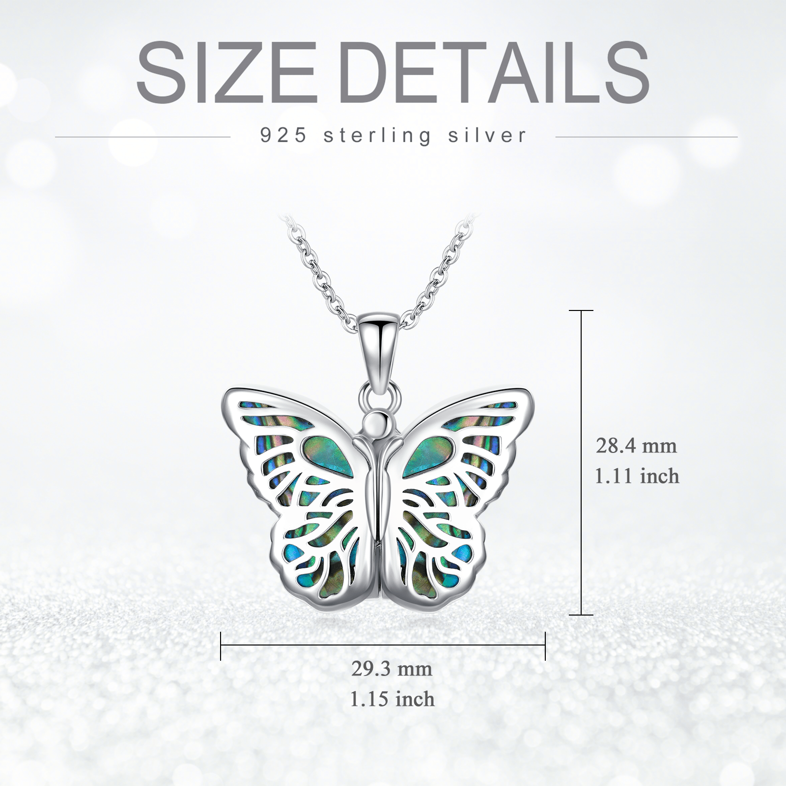 925 Sterling Silver Butterfly Photo Locket with Synthetic Abalone Shell