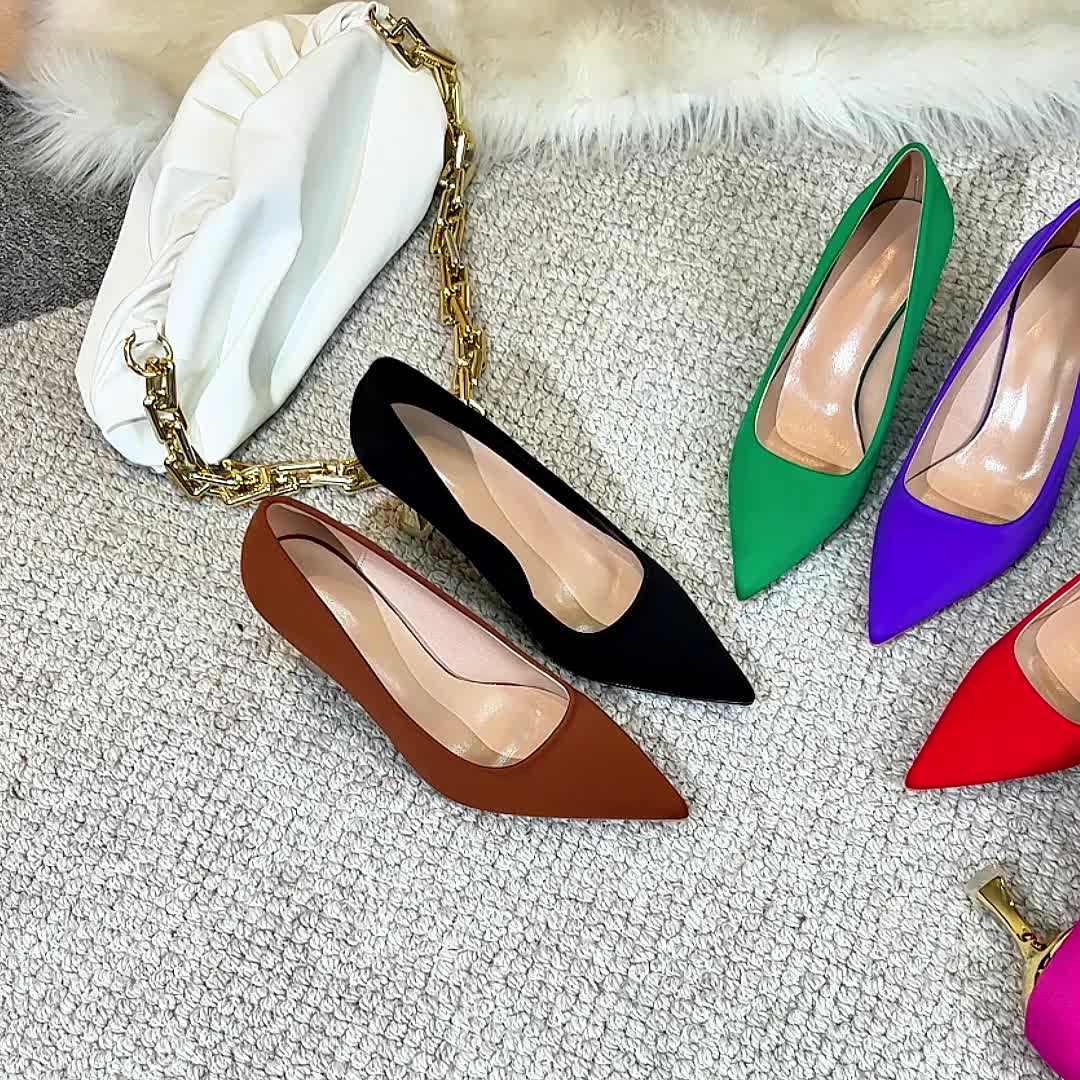 Women s Solid Color High Heels Pointed Toe Slip Court Pumps Temu