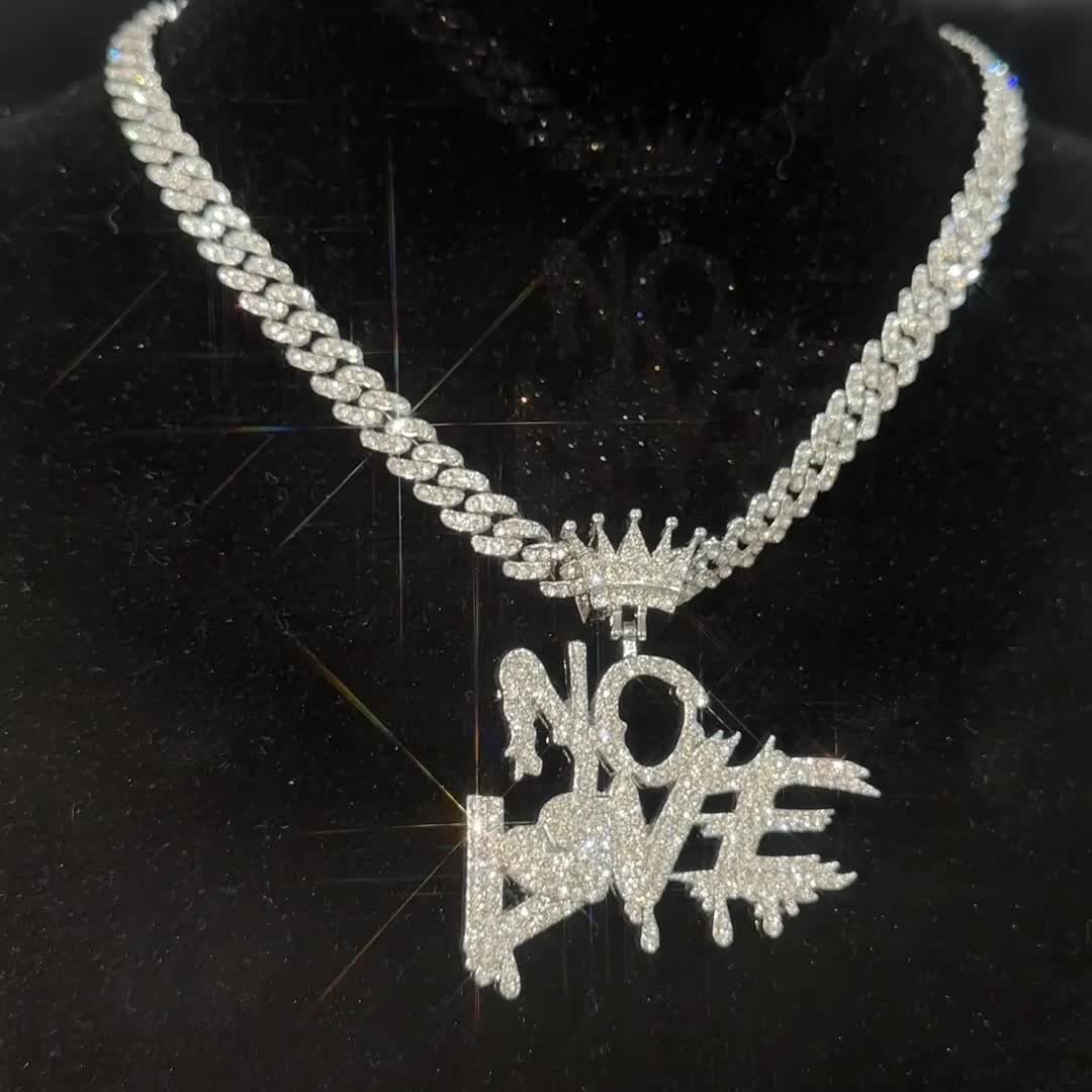 hip hop pendant - Hip Hop Cuban Chains No Love Necklace Pendants Men And  Women Heart Broke Necklaces Jewelry Iced Out Chain : : Clothing