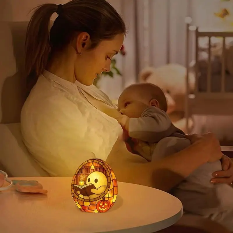 halloween reading light cute led book night light with ghost reader shape portable battery powered bedside lamp no sockets required book fans party decorations resin material usb powered adjustable brightness book decor festive lighting design durable plastic Product details 5