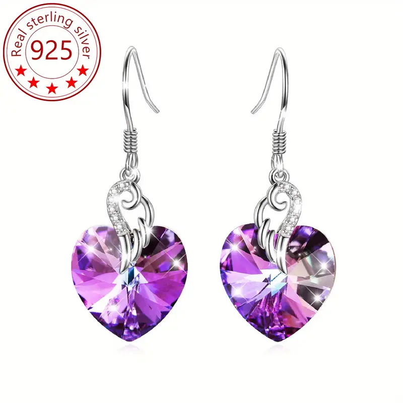yfn love heart synthetic crystal sterling silver dangle drop earrings with synthetic crystals fine jewelry gift for women anniversary birthday gift christmas holiday gifts 34 mm x 14 mm synthetic crystal from cubic zirconia Product details 0