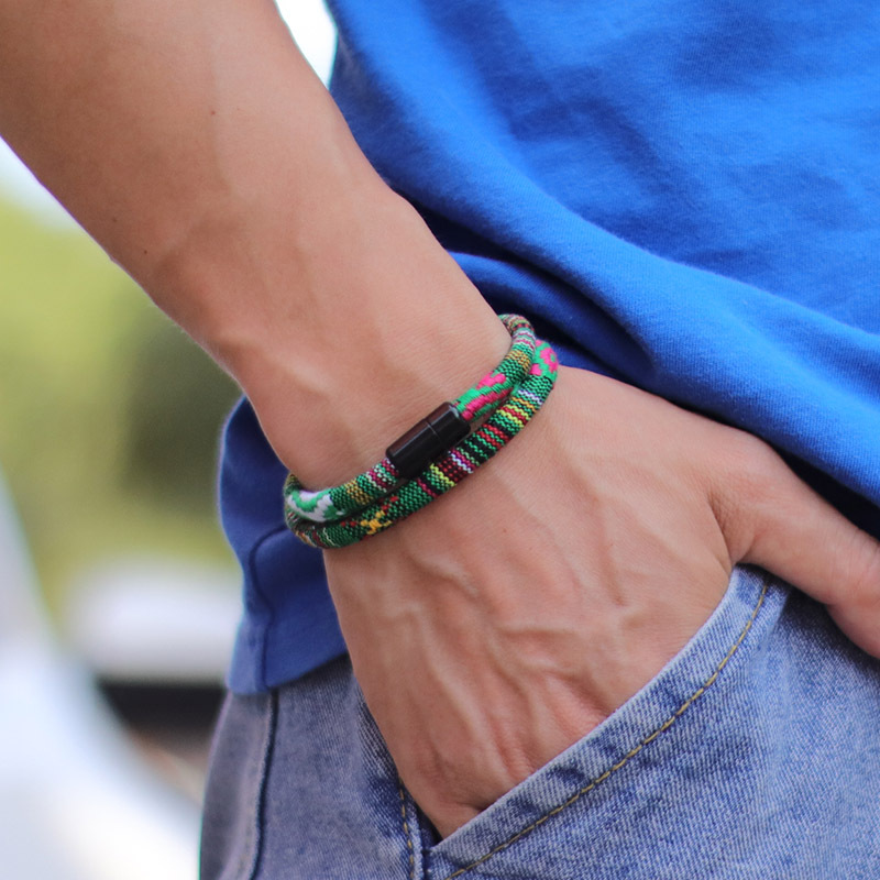 Men's Colored Fabric Braided Wristband Bracelet