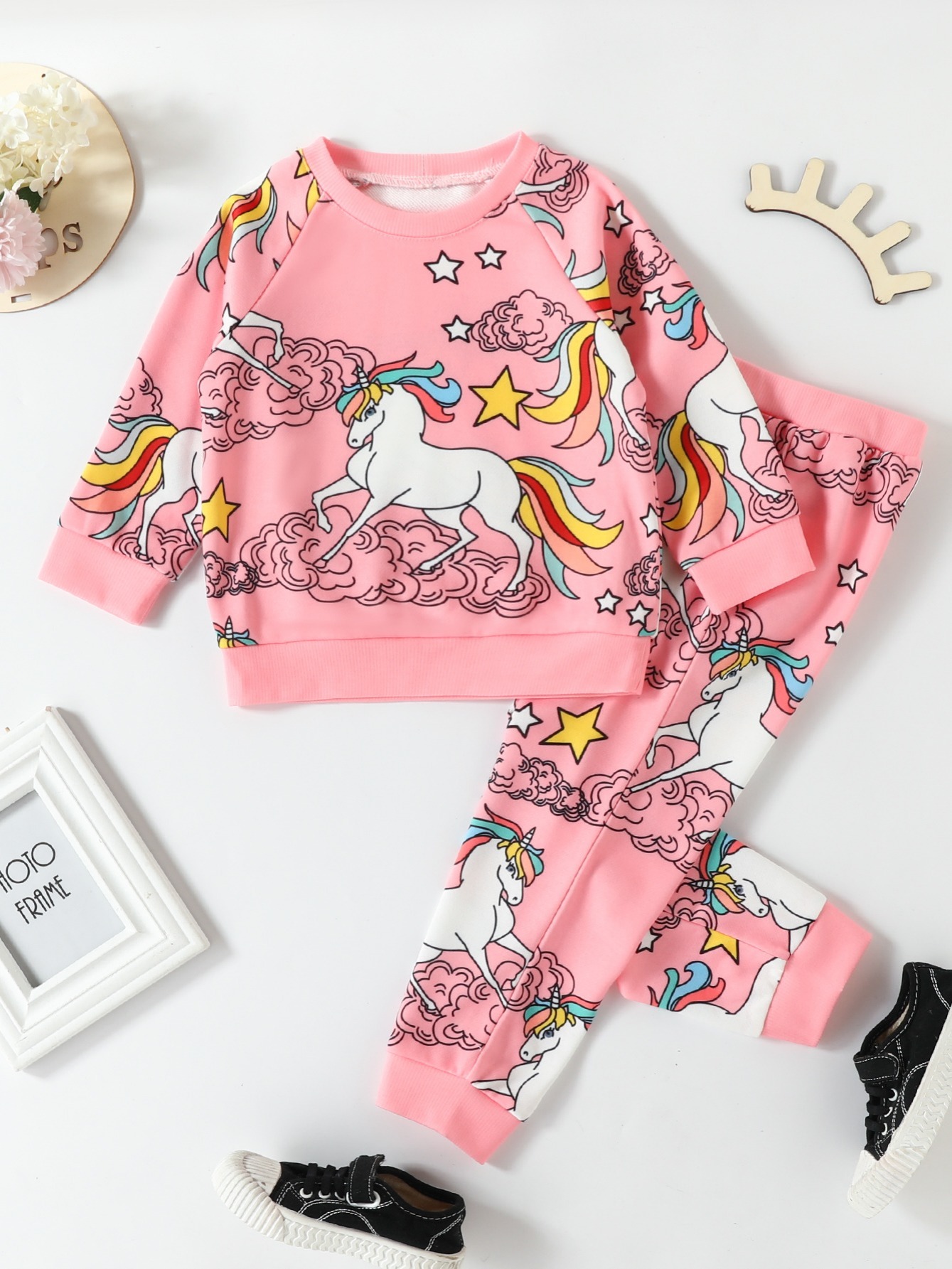 Toddler Girls Fleece Lined Little Cartoon Unicorn Pattern - Temu