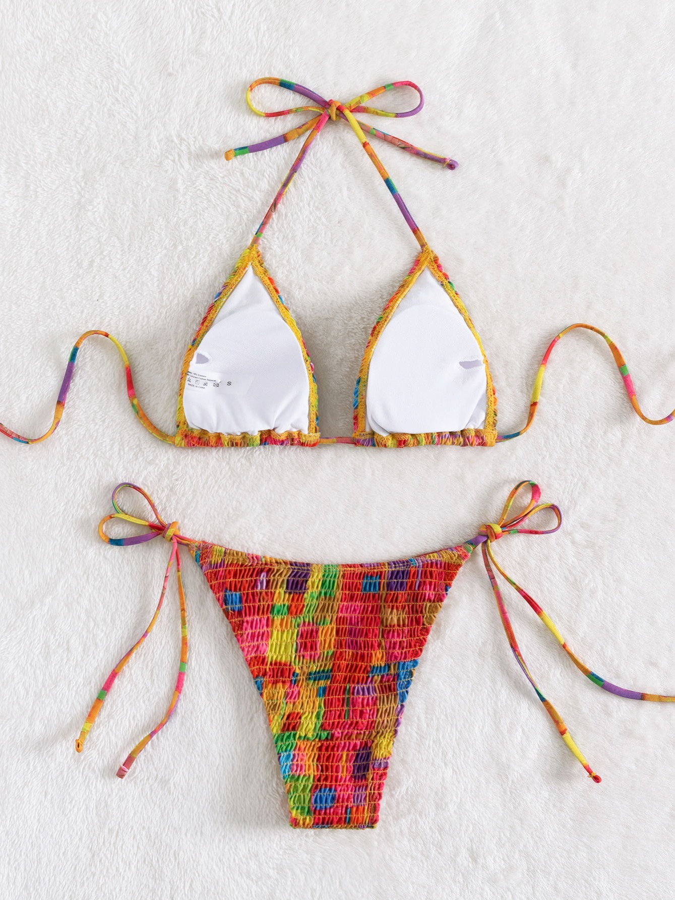 Halter Neck Tie Back Bikini Set, Sexy Solid Triangle Thong Bikini Swimsuit  Beachwear Swimwear Set