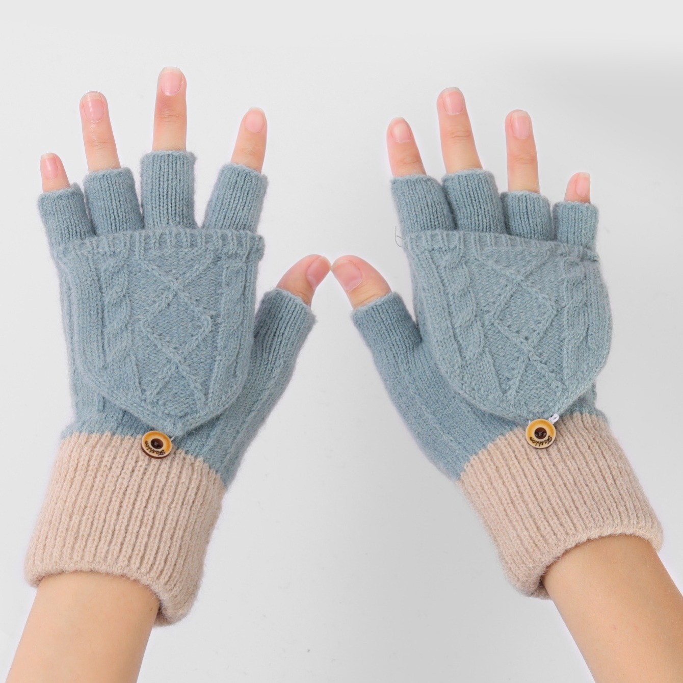 Hommes Demi Doigt Gants Élastique Mitaines Fait à la Main Tricot Souple 》