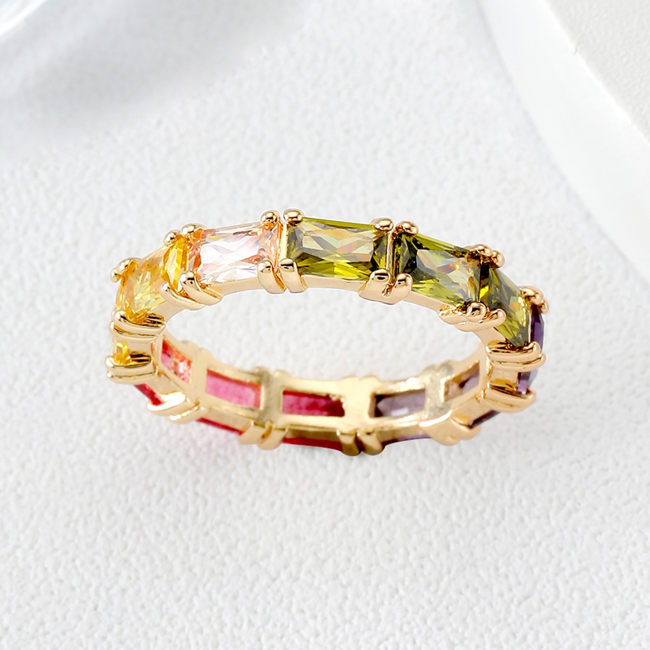 Multicolor Cubic Zirconia Circle Golden Plated Ring