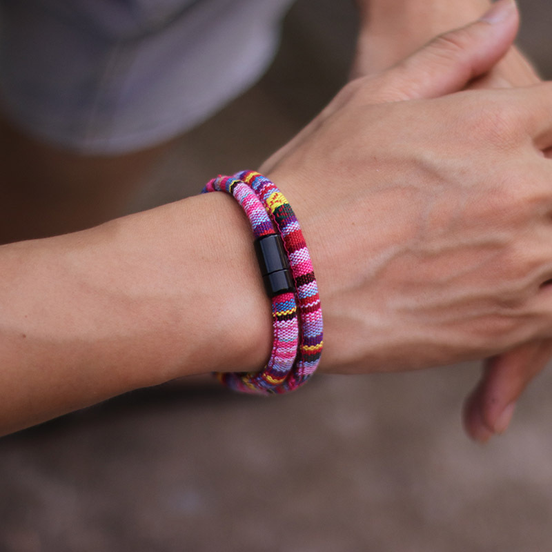 Men's Colored Fabric Braided Wristband Bracelet