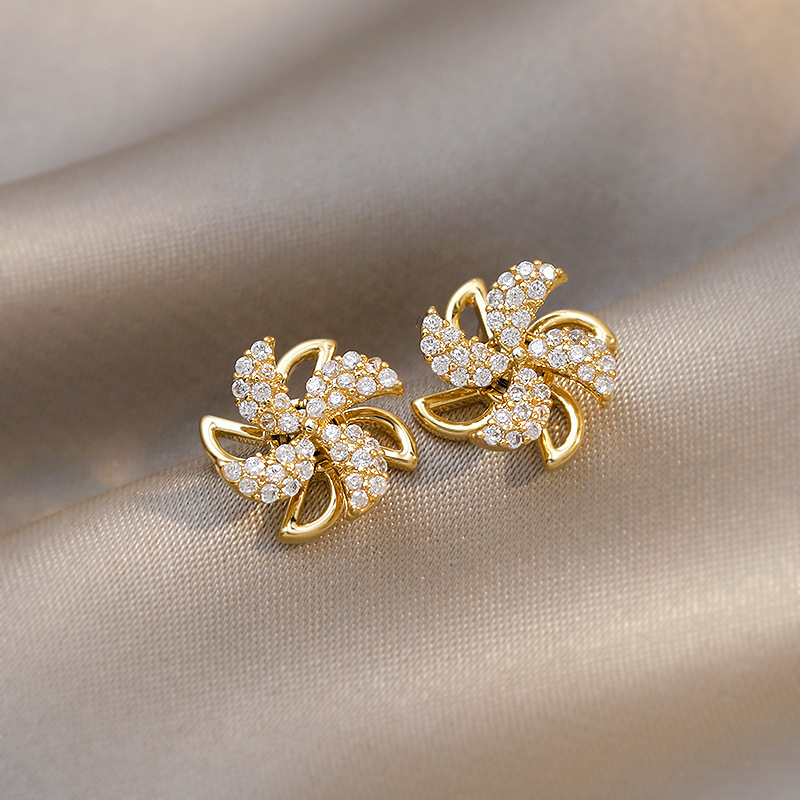 Rotatable Windmill 18K Plated Stud Earrings, Gift for Women
