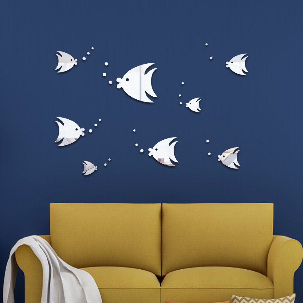 1 Sheet Fish Mirror Acrylic Wall Sticker Removable Wall Art Sticker ...