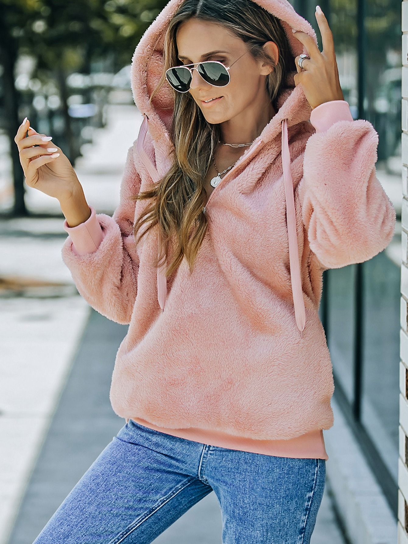 Women's Sweatshirt Solid Zipper Fashion Pullover Hoodie