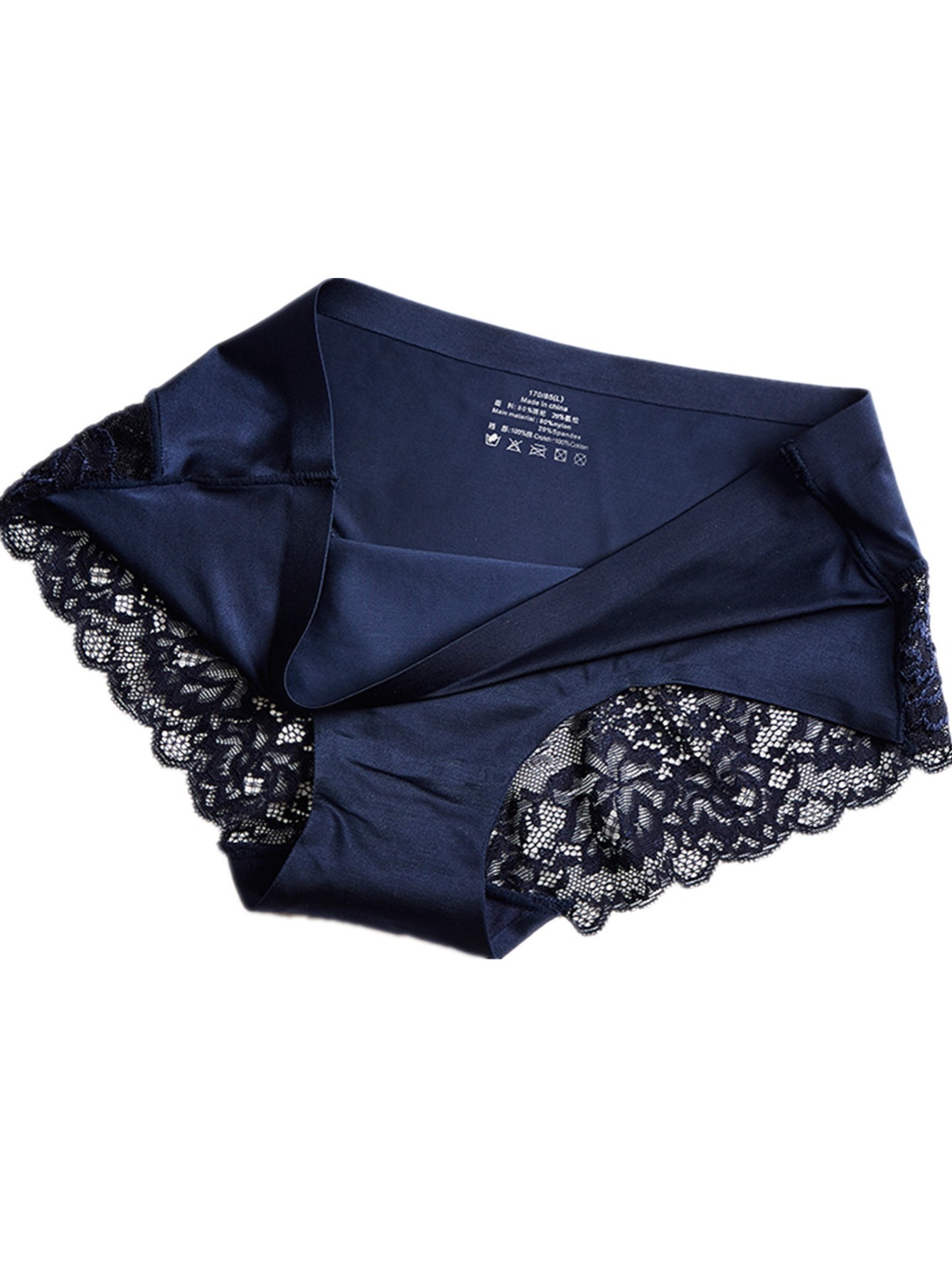Secret Leaves dark blue satin lace and tulle thong - Yamamay