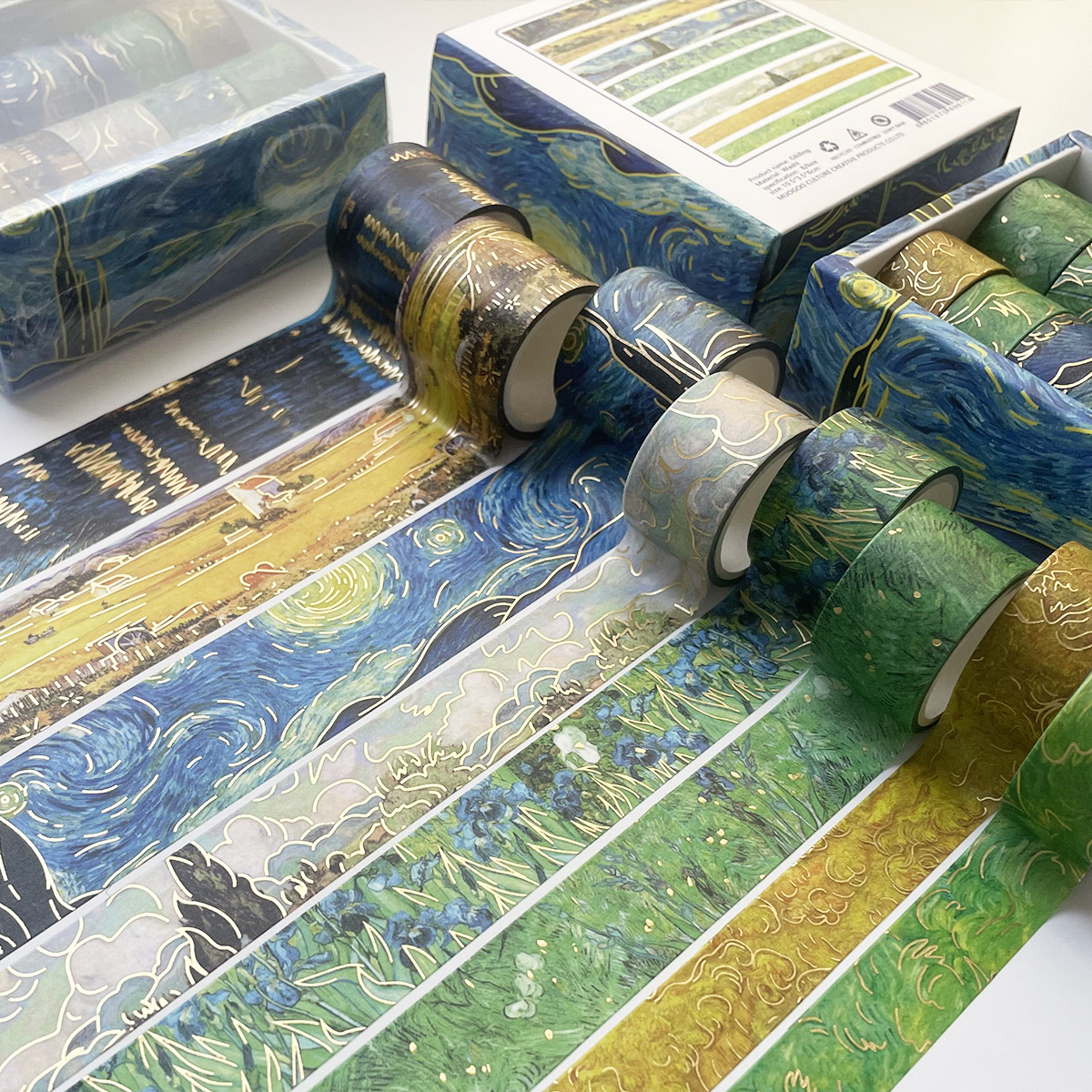 Geesinimo Washi - Juego de 36 rollos de cinta adhesiva dorada vintage Van  Gogh, cinta decorativa ancha para diario, suministros de álbumes de